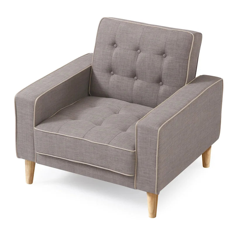 Fauteuil d'appoint convertible en lit avec pieds en bois et revêtement en tissu capitonné