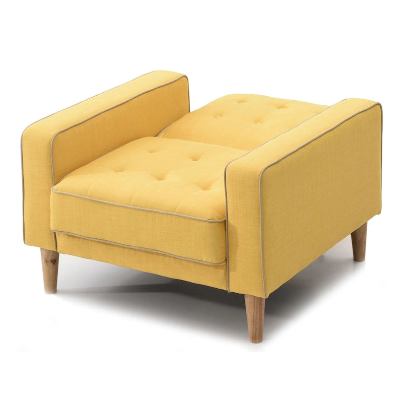 Fauteuil d'appoint convertible en lit avec pieds en bois et revêtement en tissu capitonné