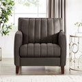 Fauteuil d'appoint en cuir pleine fleur avec dossier capitonné Bleu nuit Chocolat
