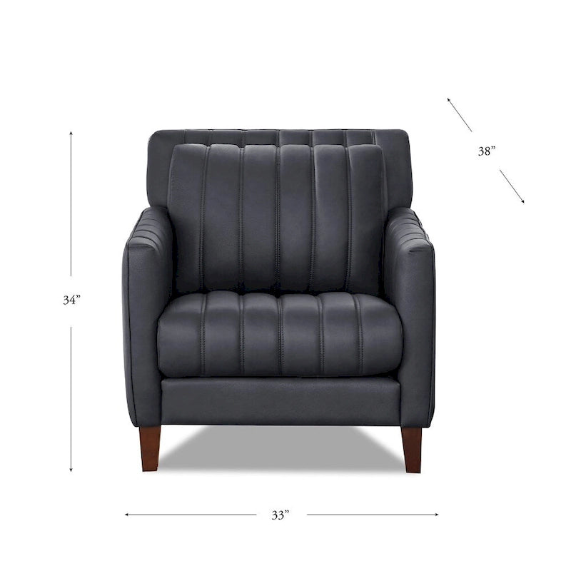 Fauteuil d'appoint en cuir pleine fleur avec dossier capitonné Bleu nuit Chocolat