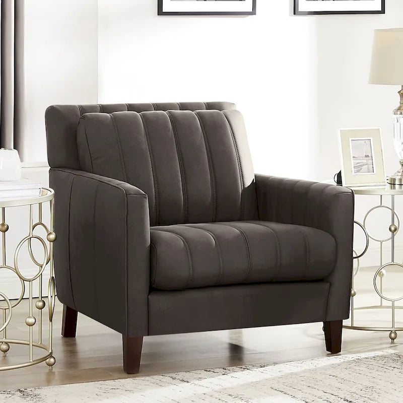 Fauteuil d'appoint en cuir pleine fleur avec dossier capitonné Bleu nuit Chocolat
