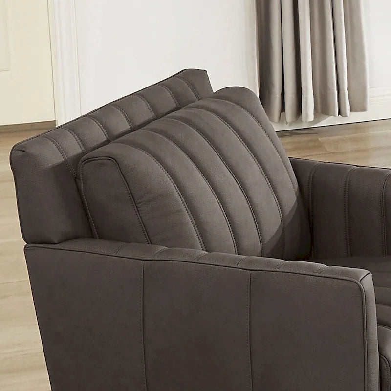 Fauteuil d'appoint en cuir pleine fleur avec dossier capitonné Bleu nuit Chocolat