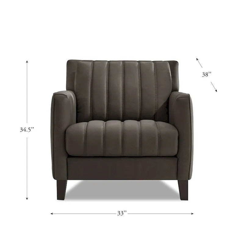 Fauteuil d'appoint en cuir pleine fleur avec dossier capitonné Bleu nuit Chocolat