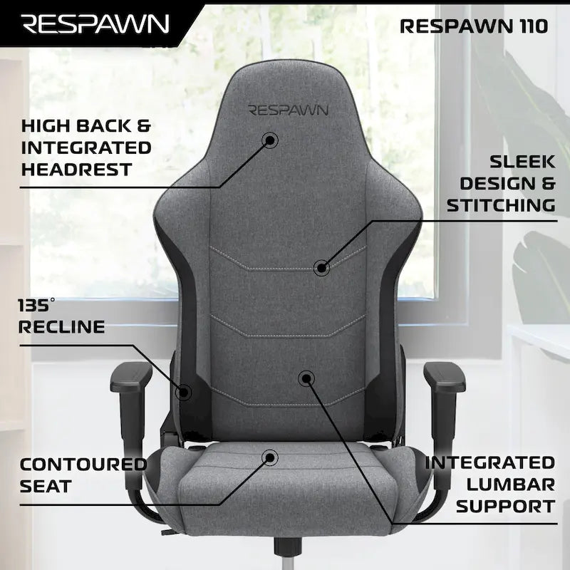 Fauteuil de jeu ergonomique de style course à dossier haut avec support lombaire