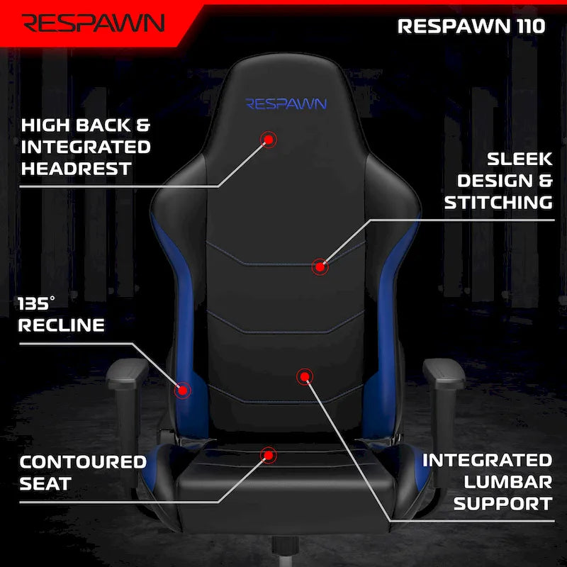 Fauteuil de jeu ergonomique de style course à dossier haut avec support lombaire