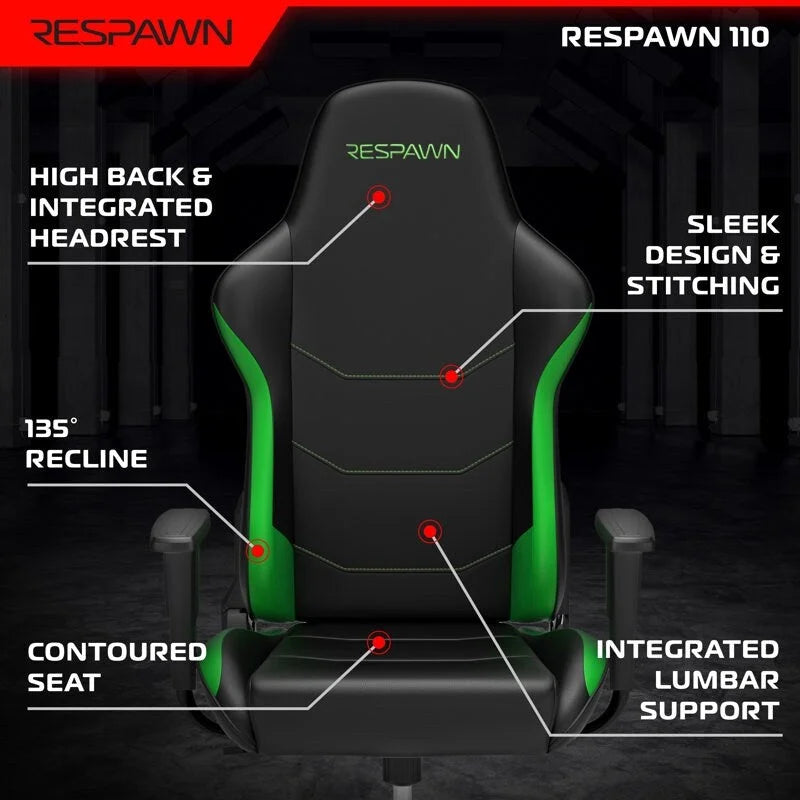 Fauteuil de jeu ergonomique de style course à dossier haut avec support lombaire