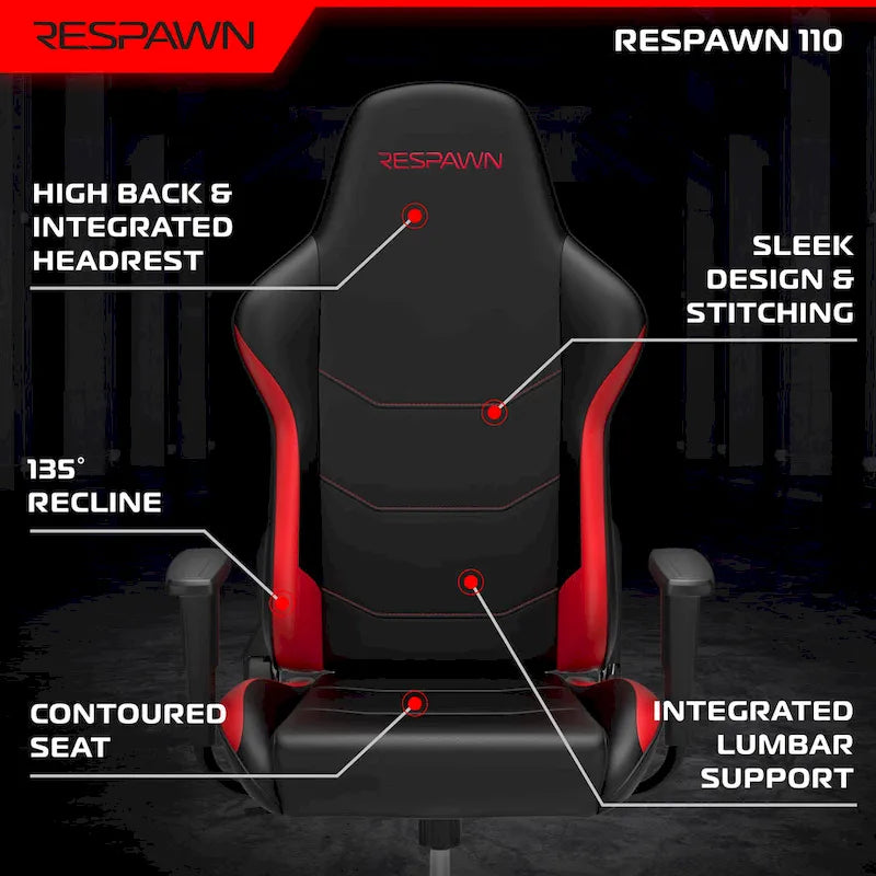 Fauteuil de jeu ergonomique de style course à dossier haut avec support lombaire