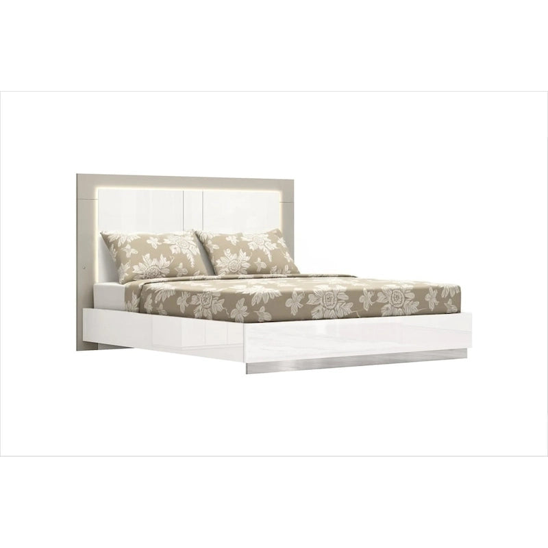 Cadre de lit King blanc laqué avec tête de lit lumineuse à LED