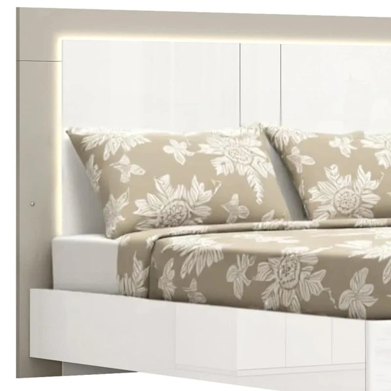 Cadre de lit King blanc laqué avec tête de lit lumineuse à LED