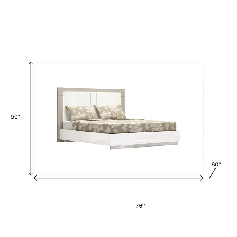 Cadre de lit King blanc laqué avec tête de lit lumineuse à LED