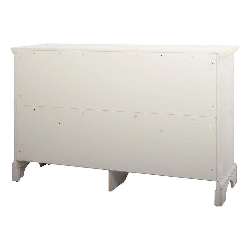 Commode en bois blanc rustique à 6 tiroirs et pieds à équerres