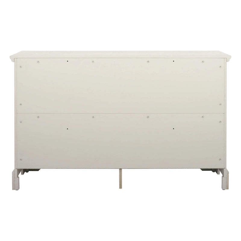 Commode en bois blanc rustique à 6 tiroirs et pieds à équerres