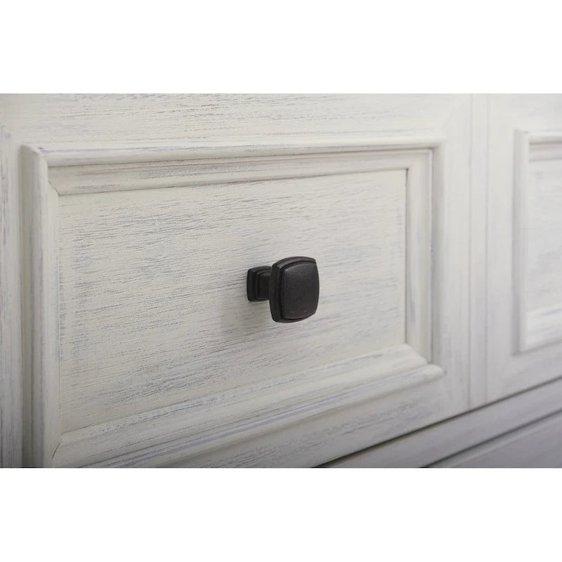 Commode en bois blanc rustique à 6 tiroirs et pieds à équerres