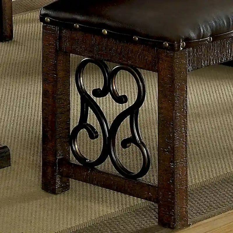 Banc de salle à manger traditionnel en similicuir Noyer rustique Espresso Métal volute