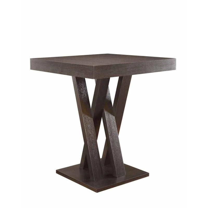 Table de bar/pub carrée en bois marron cappuccino avec piètement en X