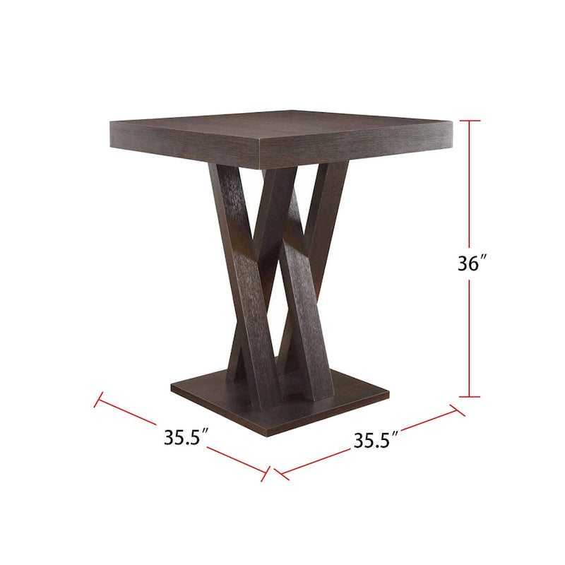 Table de bar/pub carrée en bois marron cappuccino avec piètement en X