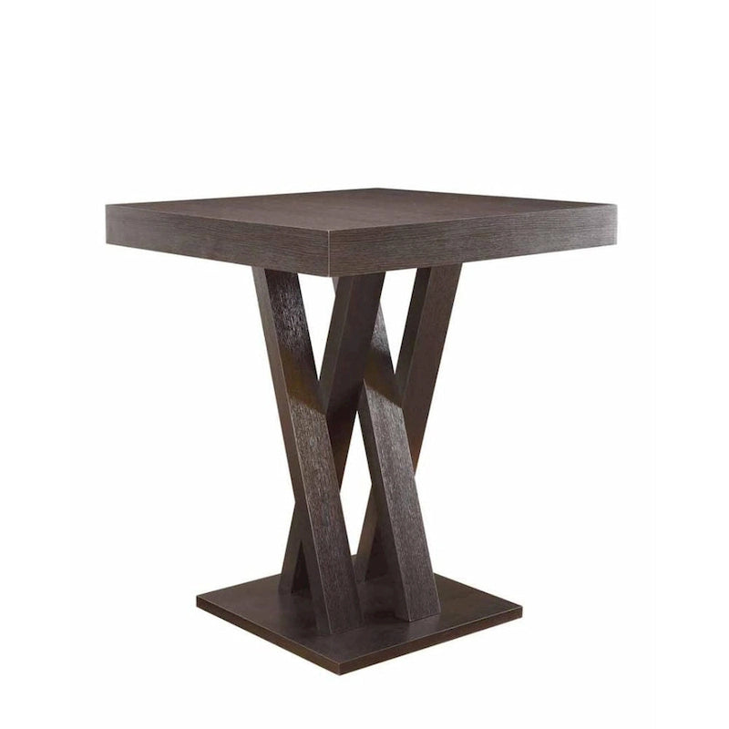 Table de bar/pub carrée en bois marron cappuccino avec piètement en X