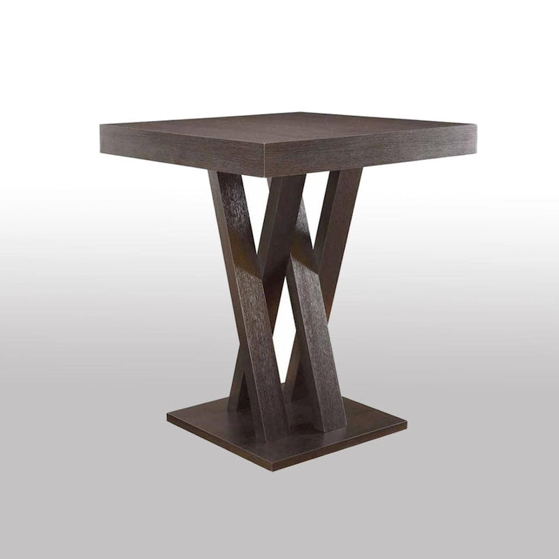 Table de bar/pub carrée en bois marron cappuccino avec piètement en X