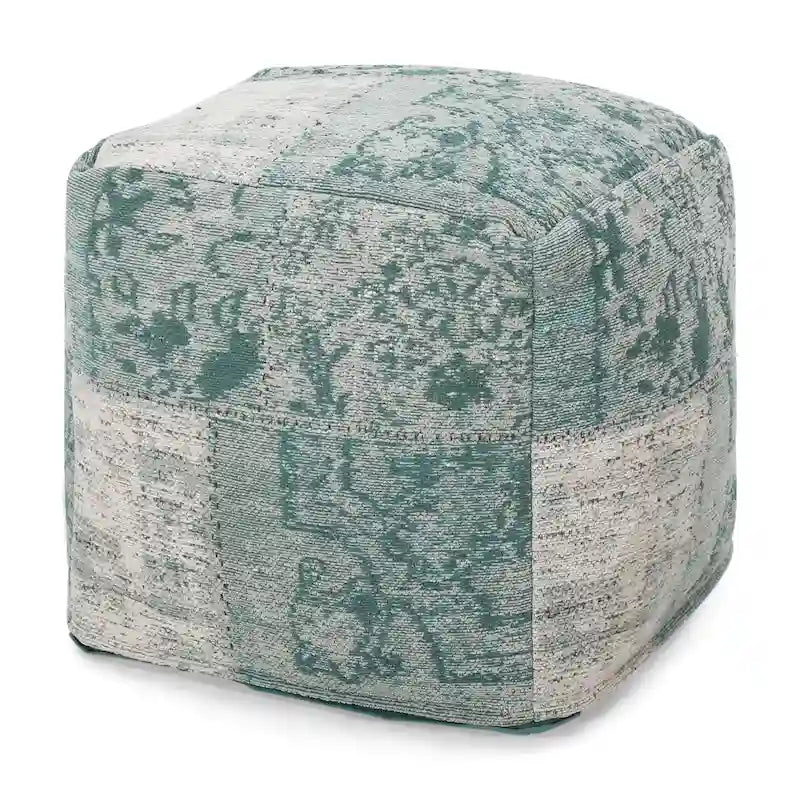Pouf ottoman carré en chenille de coton bohème tissé à la main, tissu multicolore