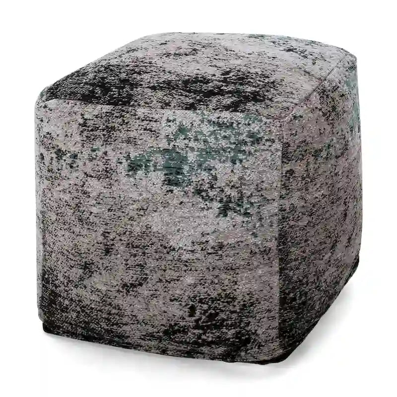 Pouf ottoman carré en chenille de coton bohème tissé à la main, tissu multicolore