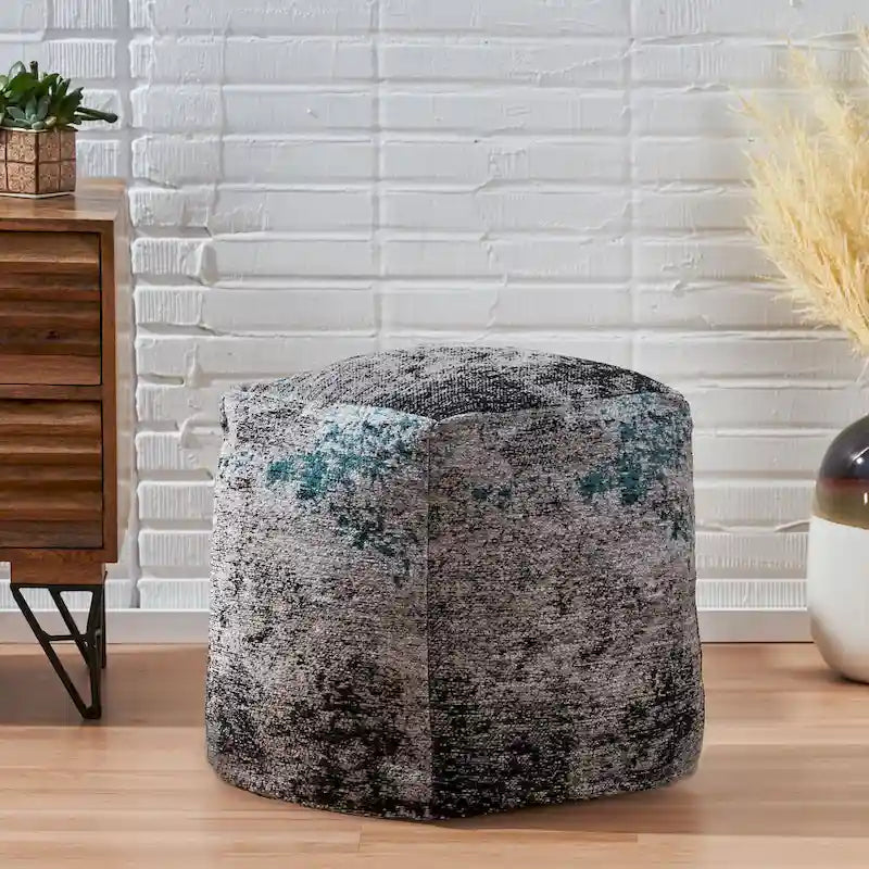 Pouf ottoman carré en chenille de coton bohème tissé à la main, tissu multicolore