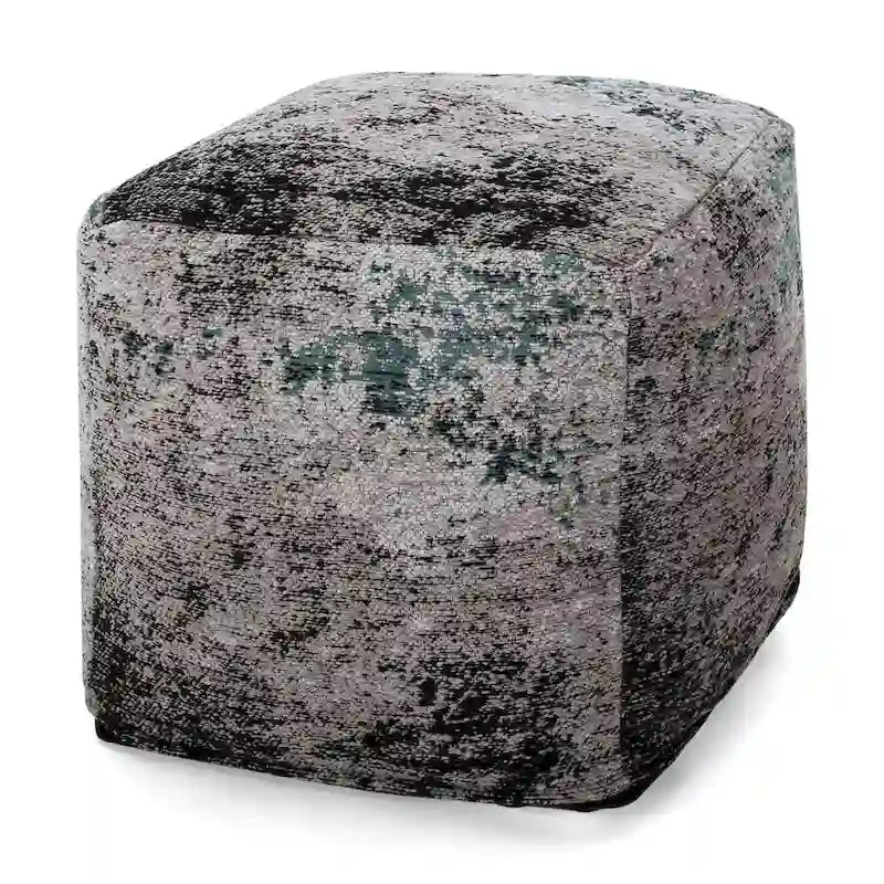 Pouf ottoman carré en chenille de coton bohème tissé à la main, tissu multicolore