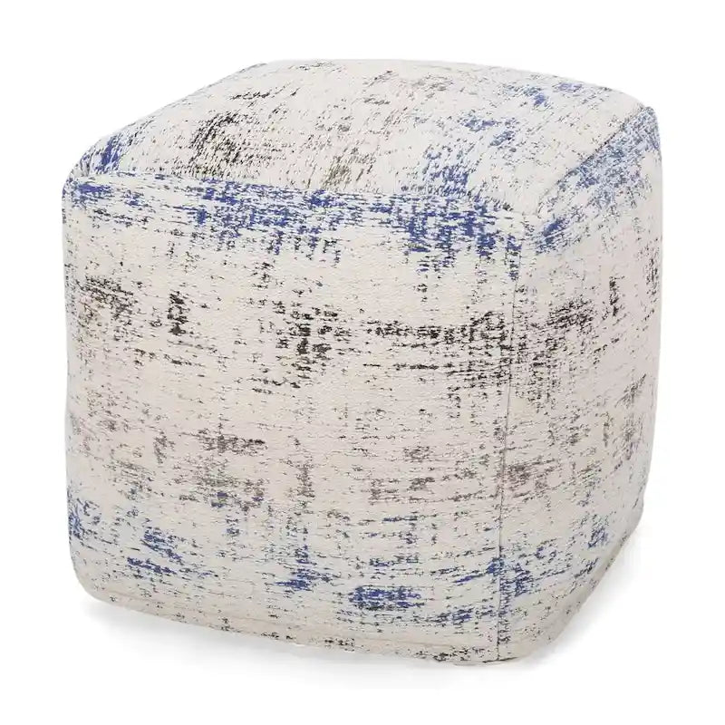Pouf ottoman carré en chenille de coton bohème tissé à la main, tissu multicolore