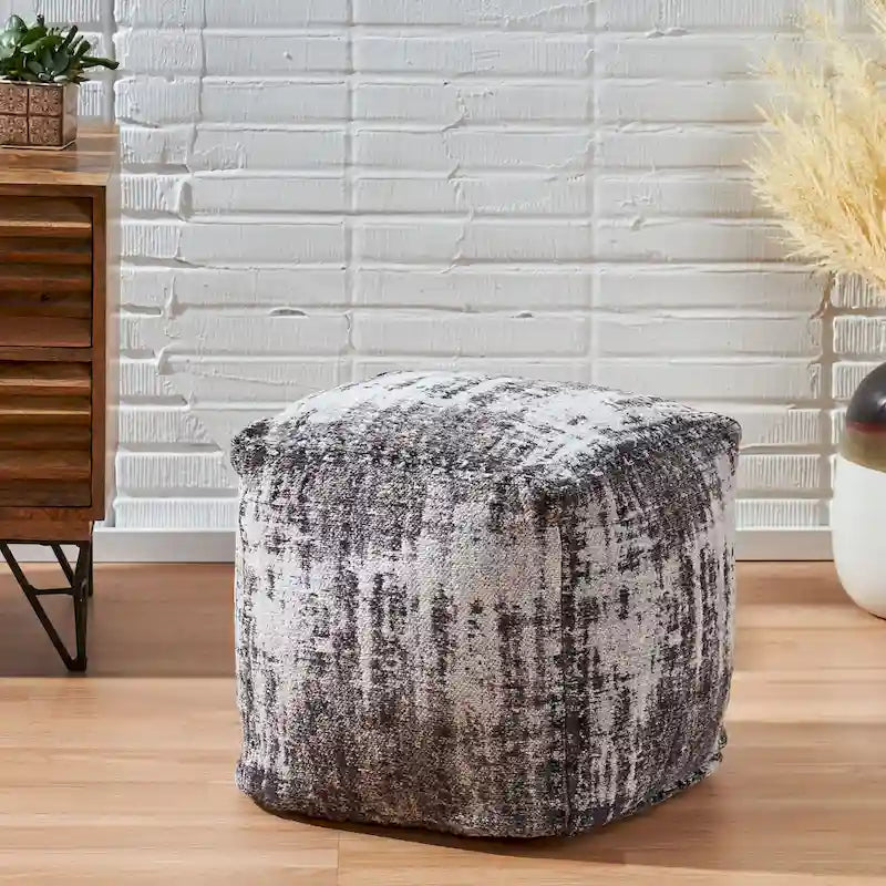 Pouf ottoman carré en chenille de coton bohème tissé à la main, tissu multicolore