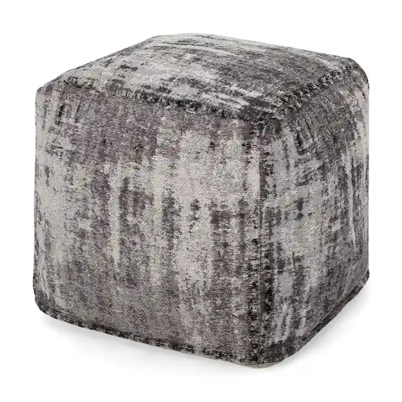 Pouf ottoman carré en chenille de coton bohème tissé à la main, tissu multicolore
