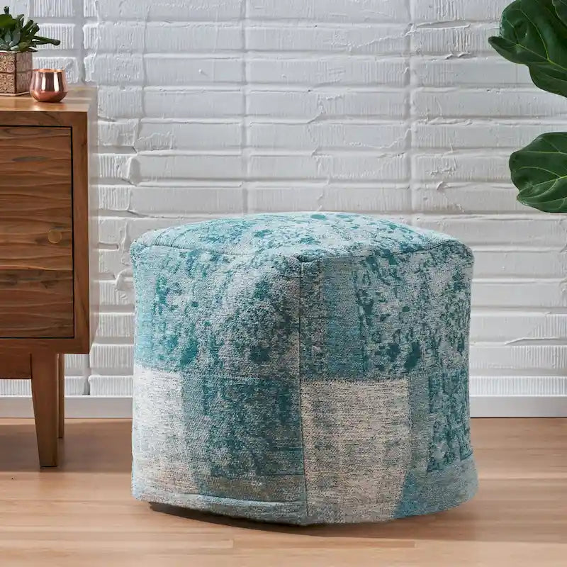 Pouf ottoman carré en chenille de coton bohème tissé à la main, tissu multicolore