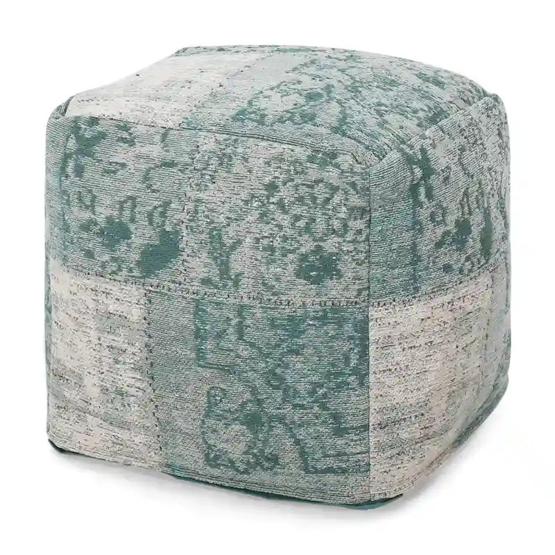 Pouf ottoman carré en chenille de coton bohème tissé à la main, tissu multicolore