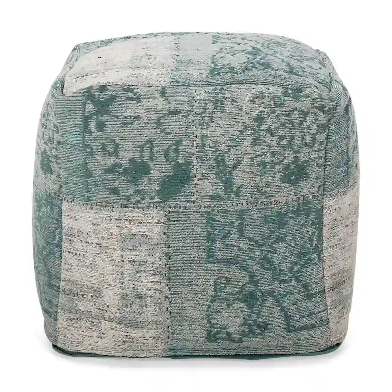 Pouf ottoman carré en chenille de coton bohème tissé à la main, tissu multicolore