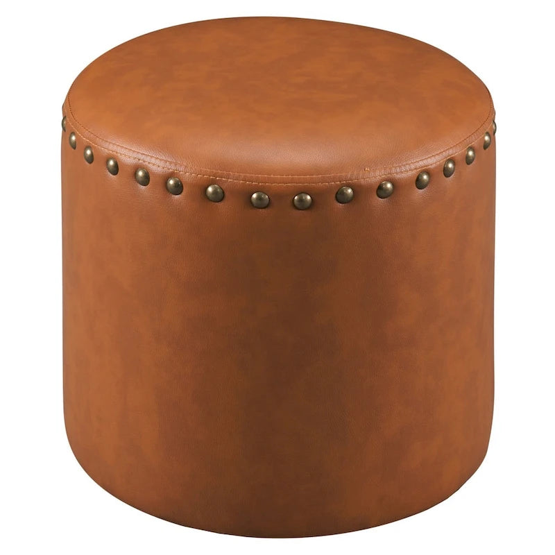 Pouf rond en similicuir avec garniture cloutée marron bleu vert rouge