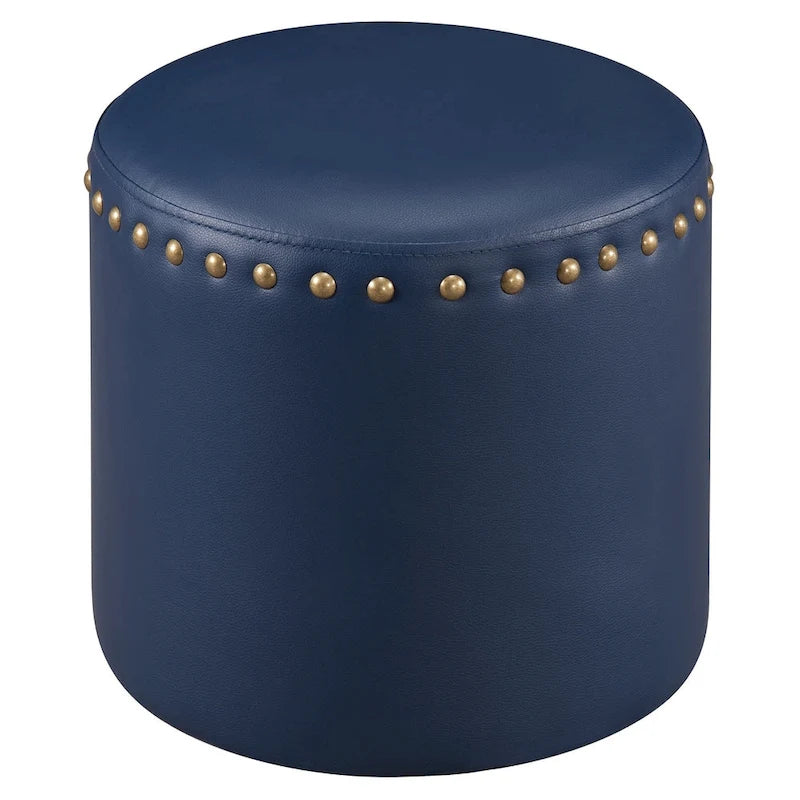 Pouf rond en similicuir avec garniture cloutée marron bleu vert rouge
