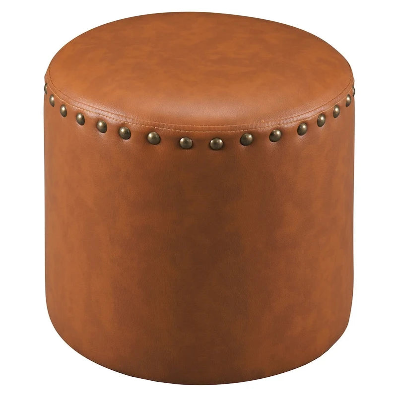 Pouf rond en similicuir avec garniture cloutée marron bleu vert rouge