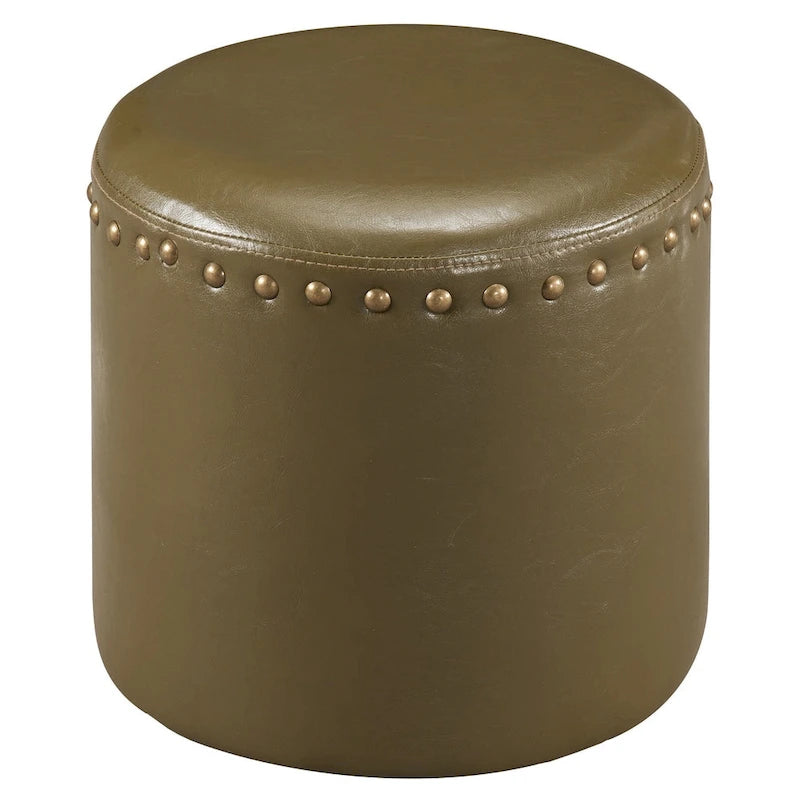 Pouf rond en similicuir avec garniture cloutée marron bleu vert rouge