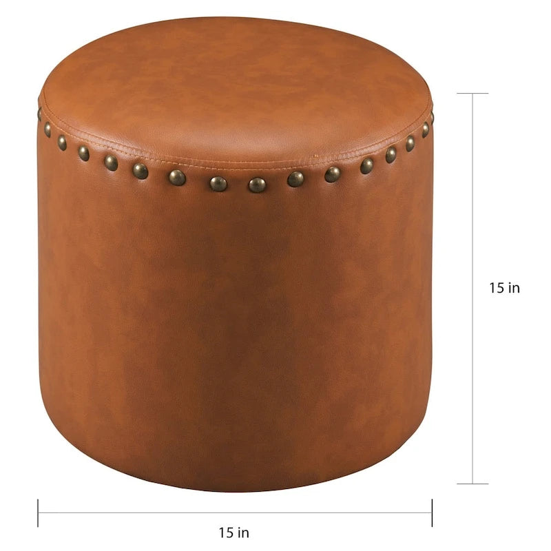 Pouf rond en similicuir avec garniture cloutée marron bleu vert rouge