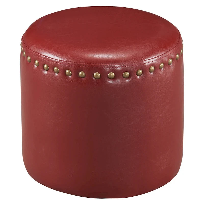 Pouf rond en similicuir avec garniture cloutée marron bleu vert rouge