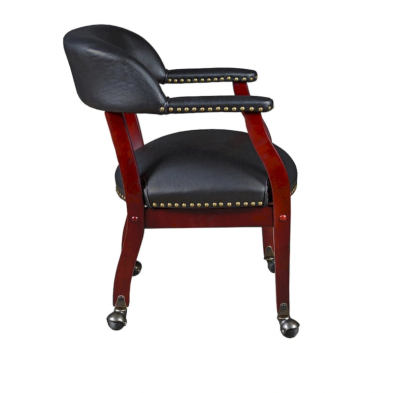 Fauteuil de capitaine noir classique avec roulettes en laiton et cadre en acajou