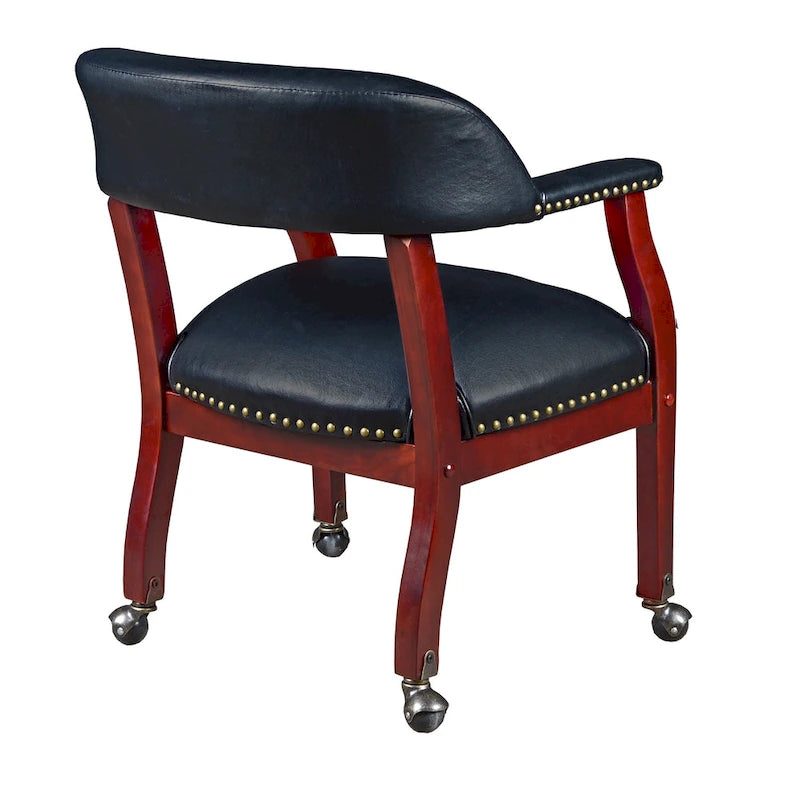 Fauteuil de capitaine noir classique avec roulettes en laiton et cadre en acajou