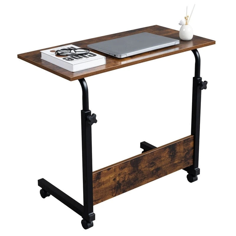 Table d'appoint roulante réglable en hauteur marron rétro avec étagère