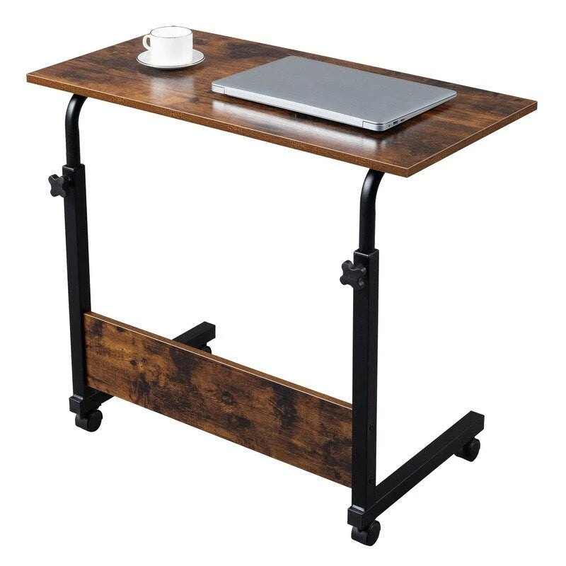 Table d'appoint roulante réglable en hauteur marron rétro avec étagère