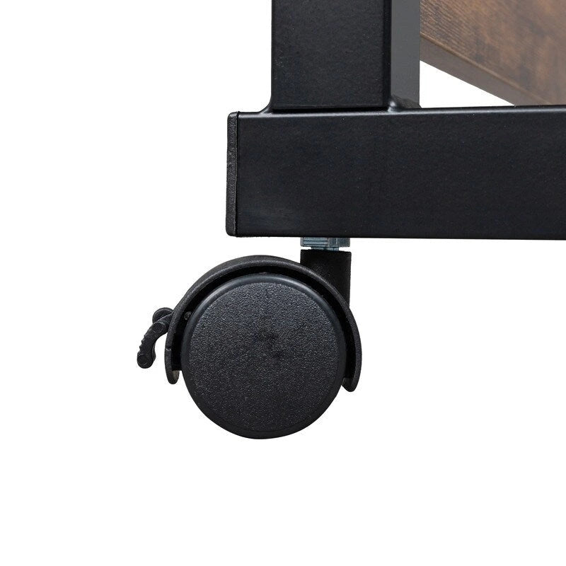 Table d'appoint roulante réglable en hauteur marron rétro avec étagère