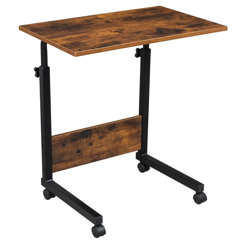 Table d'appoint roulante réglable en hauteur marron rétro avec étagère
