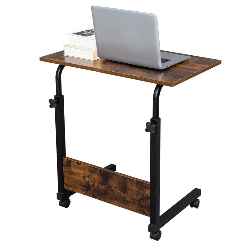 Table d'appoint roulante réglable en hauteur marron rétro avec étagère