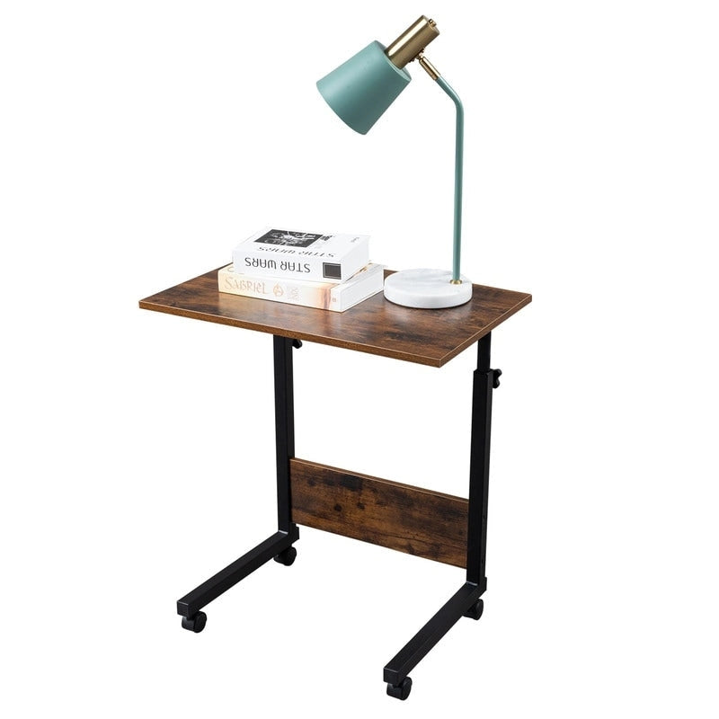 Table d'appoint roulante réglable en hauteur marron rétro avec étagère