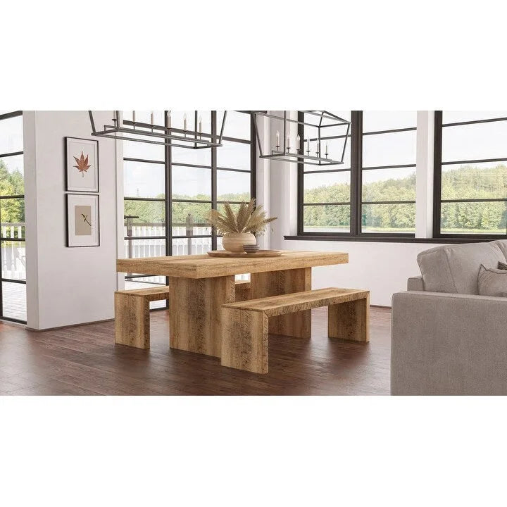 Table à dîner rectangulaire en bois de manguier massif fait à la main, fini cire naturelle