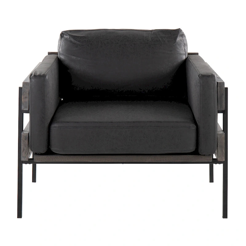 Fauteuil de ferme avec coussin d'assise rembourré, panneau en bois et structure en métal