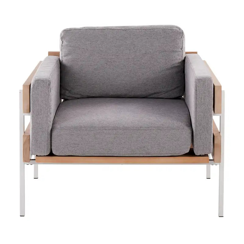 Fauteuil de ferme avec coussin d'assise rembourré, panneau en bois et structure en métal