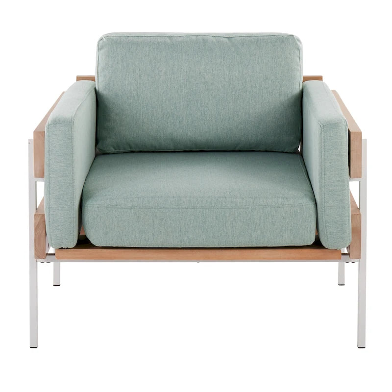 Fauteuil de ferme avec coussin d'assise rembourré, panneau en bois et structure en métal